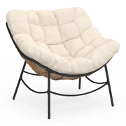 IDMarket - LOA, sdraio da giardino in rattan con cuscino ecrù