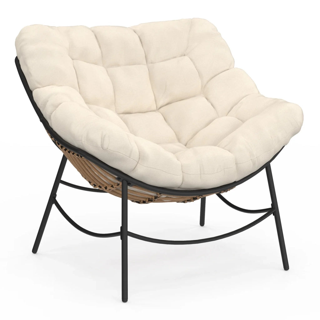 IDMarket - LOA, sdraio da giardino in rattan con cuscino ecrù