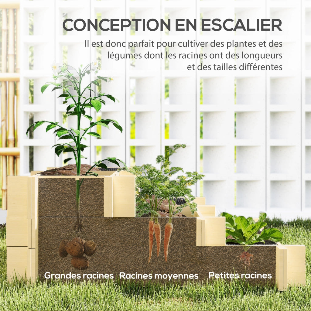 Giardiniere a 3 Livelli ¨C zephmum ¨C Legno Massello 93x93x35 cm