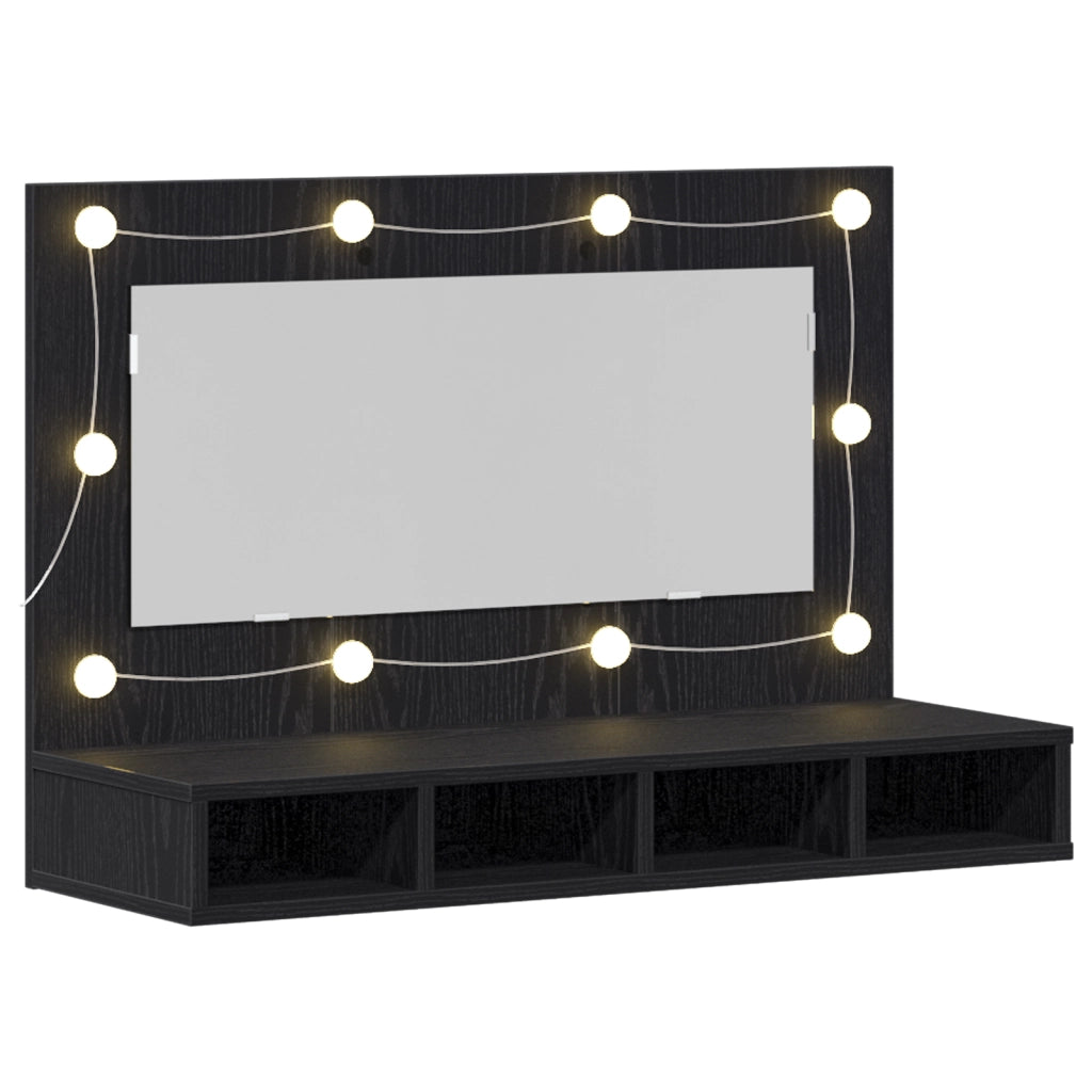 Armadio Specchio LED  in Rovere Nero - 90x31,5x62 cm
