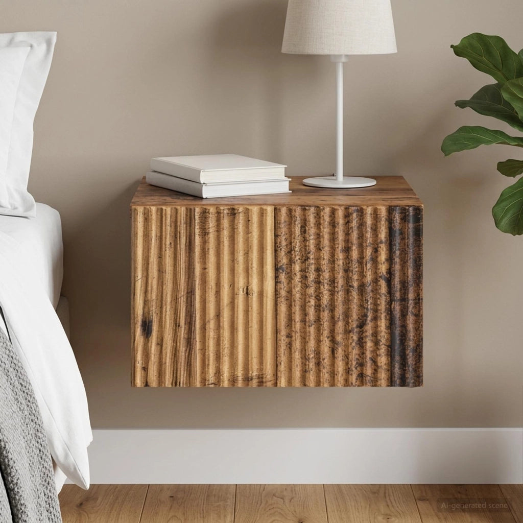 Mobiletto da notte a muro Legno antico 33 x 34,5 x 20 cm 898441