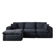 Divano modulare 3 posti con funzione letto e chaise longue in velluto a coste nero e blu 280×180×65 cm