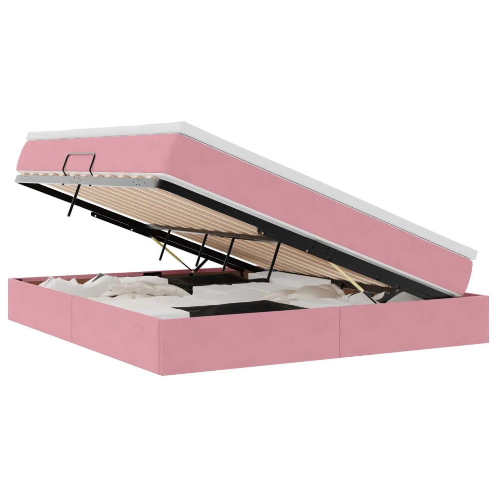 Letto con contenitore e materasso Rosa 180 x 200 cm Velluto