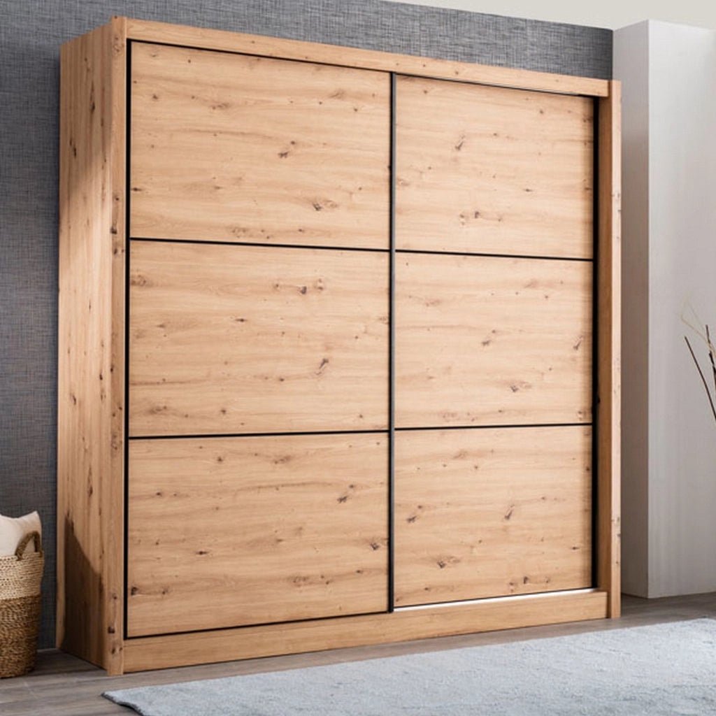 Armadio Camera da Letto Dugnano, Guardaroba Grande Appendiabiti, 213x215.5h cm Marrone Rovere Nodi