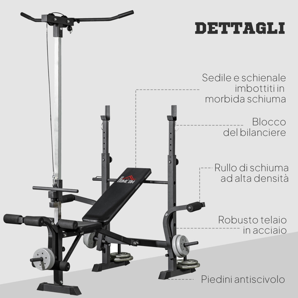 Panca Fitness con Leg Press, Squat Rack e Leg Extension ¨C zephmum ¨C Nero, Acciaio, 180x134x200 cm