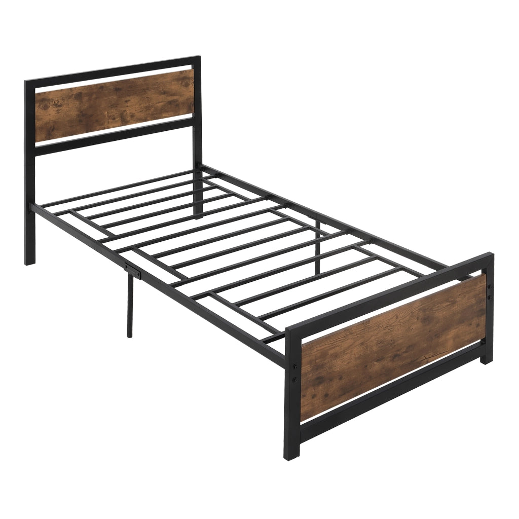 Struttura Letto Singolo in Legno e Acciaio con Doghe in Stile Industriale, 90x200cm