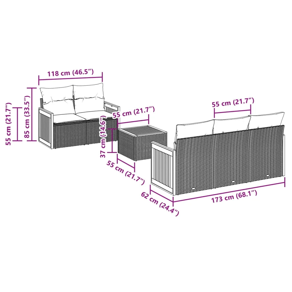 Set Divano da Giardino 6 pz con Cuscini Grigio in Polyrattan
