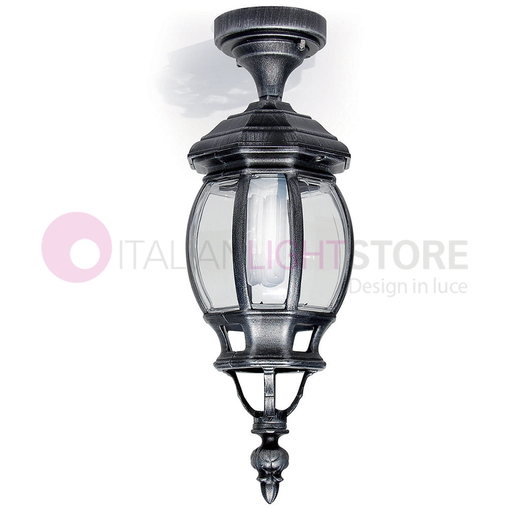 ENEA Plafoniera a Soffitto in Alluminio Lampada per Esterno Classica NERO-ARGENTO