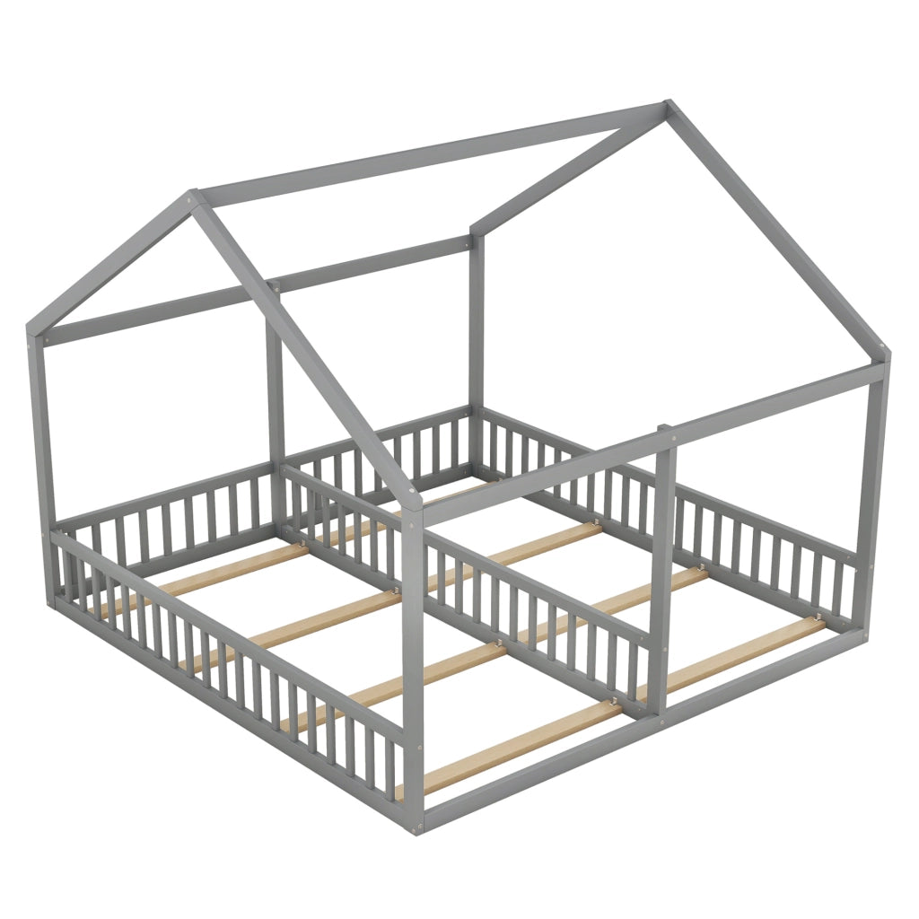 Letto per bambini 90x200 cm 2 in 1 con sponde; legno; grigio