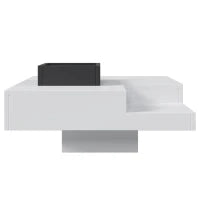 Tavolino da caffè lucido, tavolino con scatola portaoggetti rimovibile ed effetto luce LED, 72×72×30 cm, Bianco