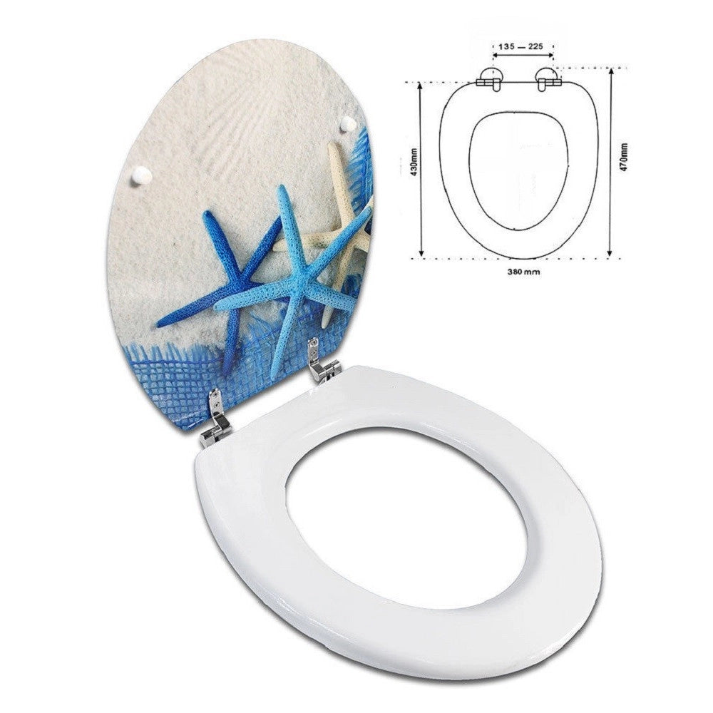 Trade Shop - Sedile Copriwater Universale Per Bagno Copri Wc Water In Legno Stelle Marine -        3,5