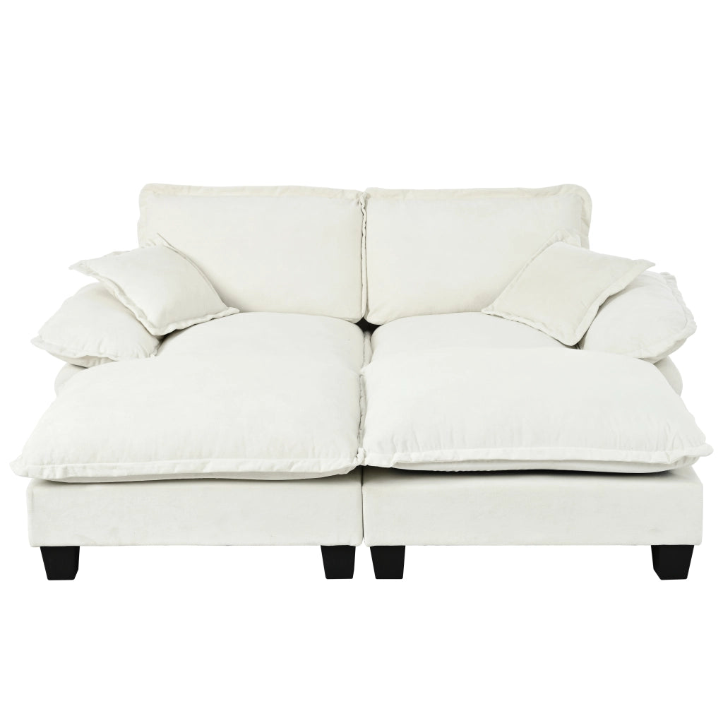 Divano angolare modulare in chenille con braccioli ampi e ottomana mobile per soggiorno e appartamento beige, 194 × 151 × 90 cm