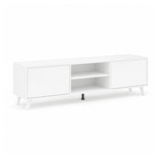 Mobile TV Design Scandinavo Con 2 Ante Battenti Ripiani Centrali Aperti Per Televisori Fino A 75 Pollici Per Salotto E Zona Living 180 X 39,6 X 49 Cm Bianco