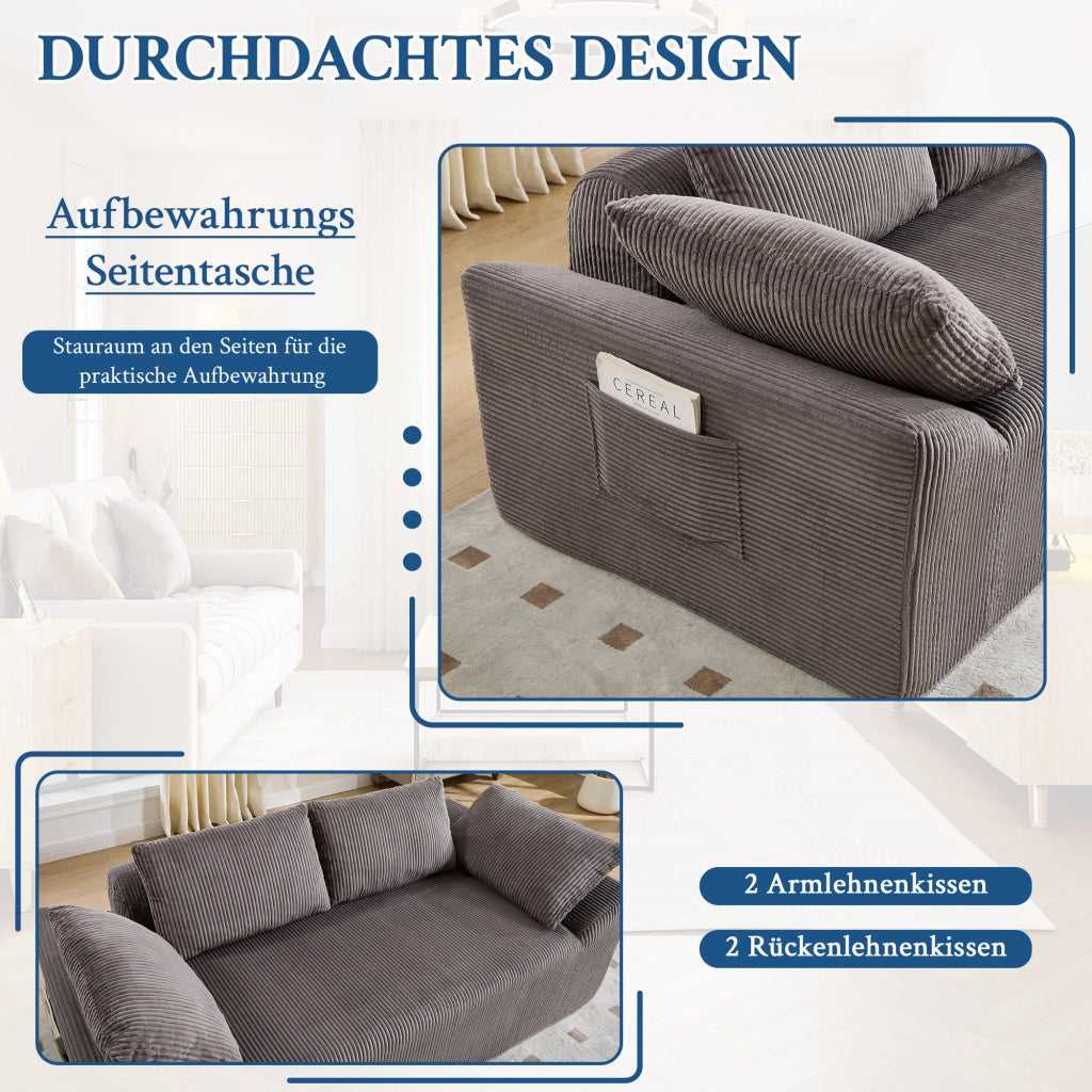 Canapé basso senza struttura con tasche laterali e schiuma memory per salotto e camera da letto in tessuto marrone grigio