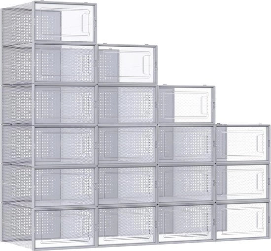 Scatole per Scarpe - Ripiegabile e Stivale - Translucido Grigio - 18 Pezzi - Organizzatore per Scarpe - Fino a Dimensione 44