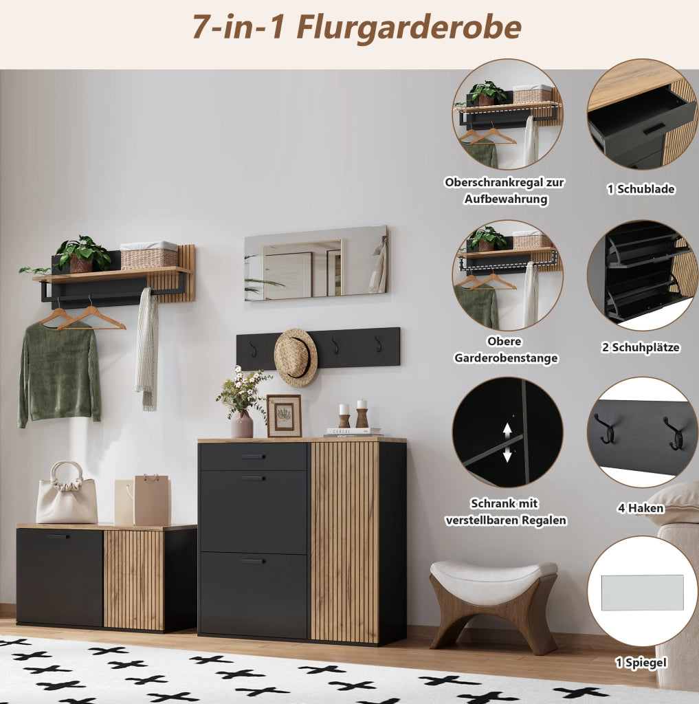 Set ingresso 5 pezzi con scarpiere, panca e specchio