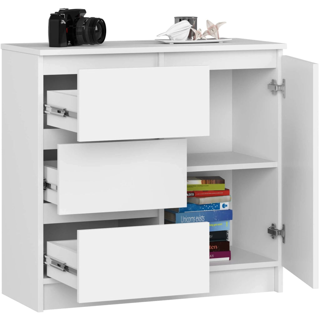 Cassettiera AKORD JERRY Cassettiera Bianca 80 cm 1 anta 3 cassetti 80x35x77 cm