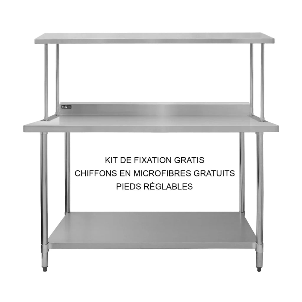 Set Tavolo & Ripiano per Cucina Commerciale con Mensole in Acciaio Inox da Cucina Ristorante, Acciaio Inossidabile Resistente alla Corrosione- Singola - 150cm