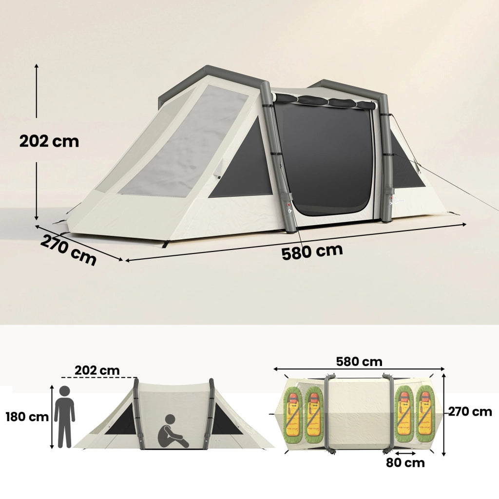 Tenda Gonfiabile 4 Persone con 2 Camere e Anticamera ¨C zephmum ¨C Verde