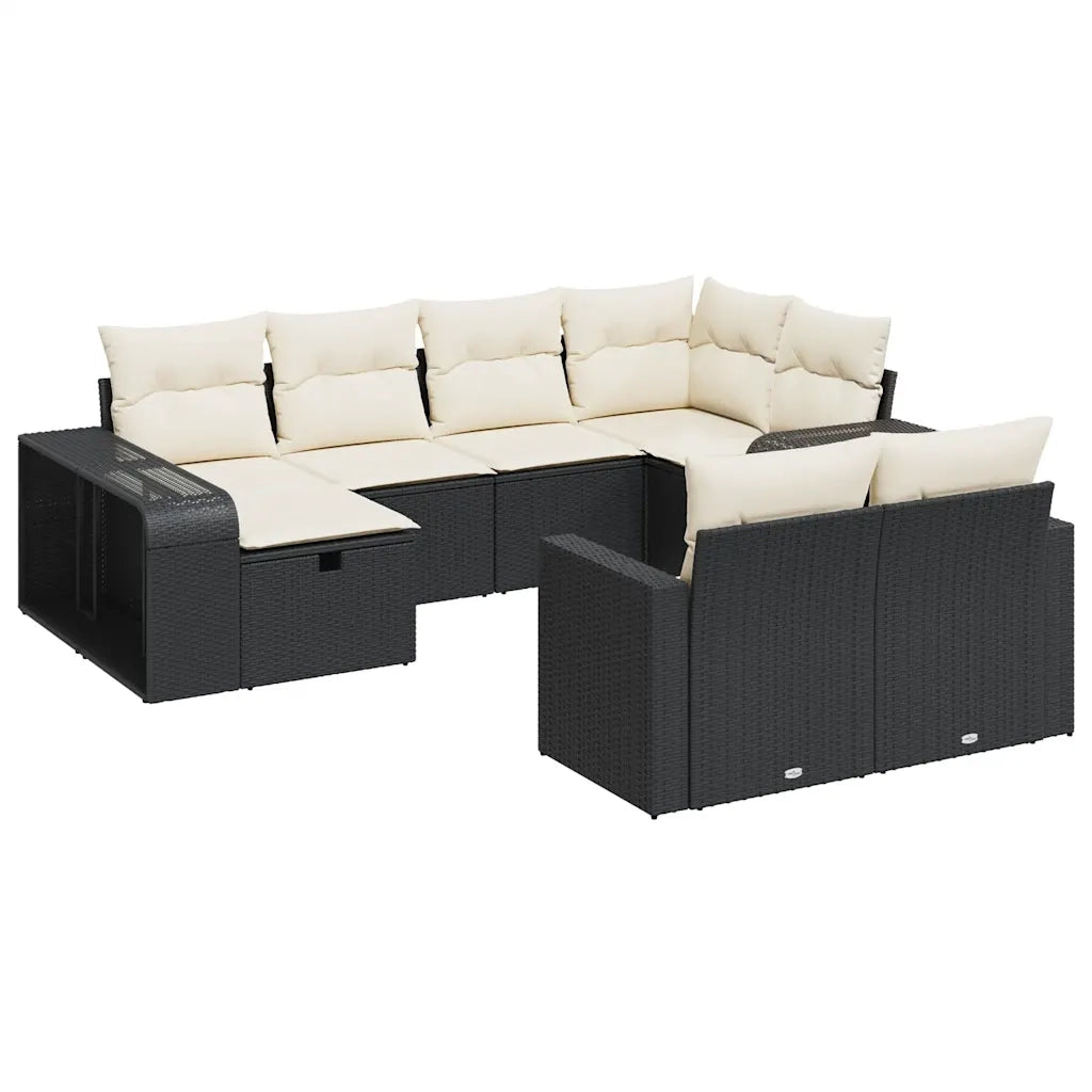 Set Divani da Giardino 10pz con Cuscini in Polyrattan Nero 3326060