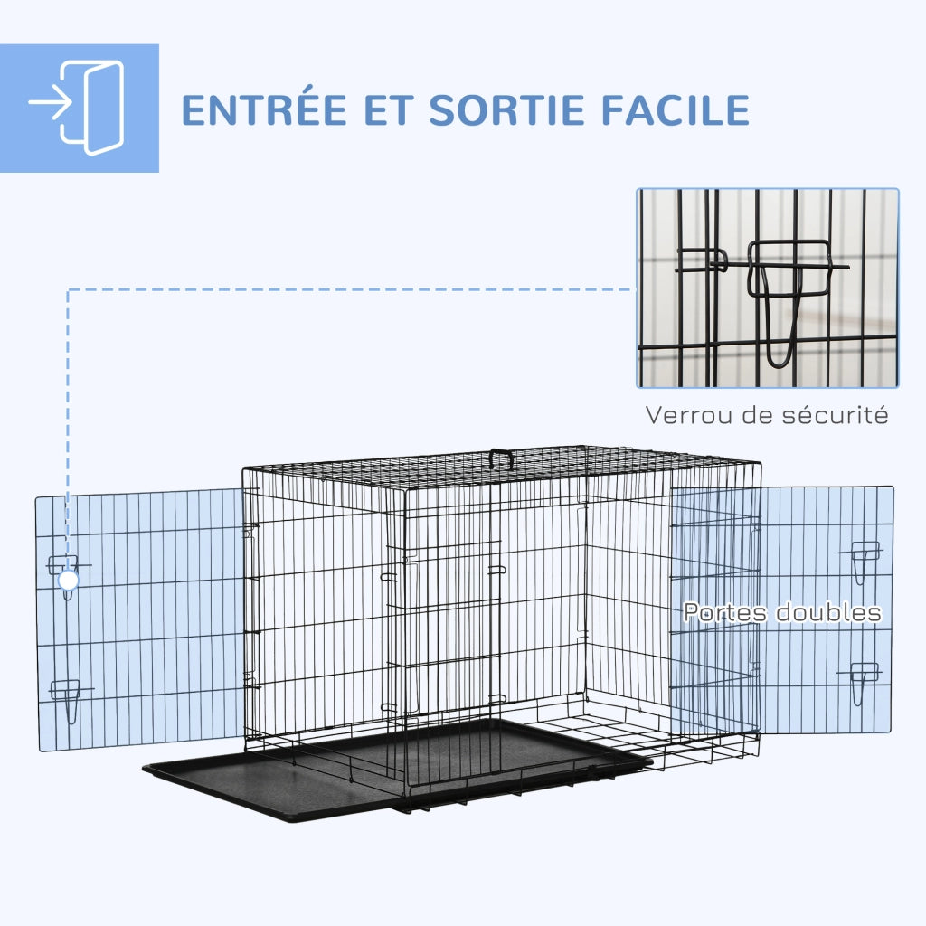 Gabbia Trasporto Cane Pieghevole 2 Porte ¨C zephmum ¨C Nero Acciaio 121x77x82 cm