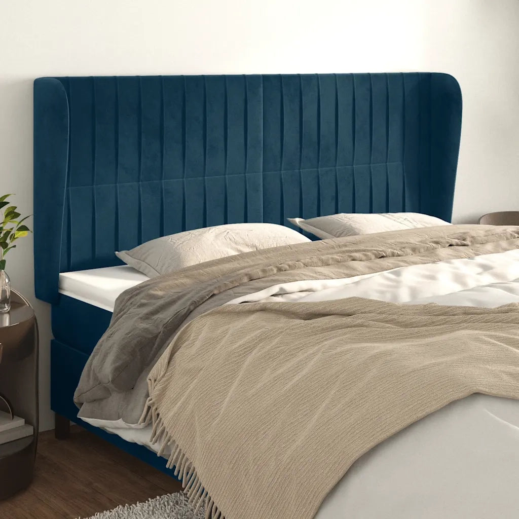 Testiera ad Orecchio-Testata con Orecchie Blu Scuro 203x23x118/128 cm in Velluto 219788
