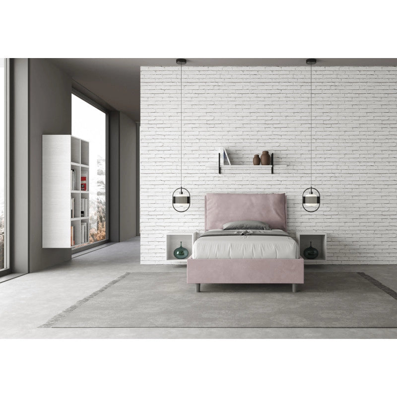 Letto imbottito Piazza e mezzo 110x190 cm Large - Con rete,Glicine,Microfibra