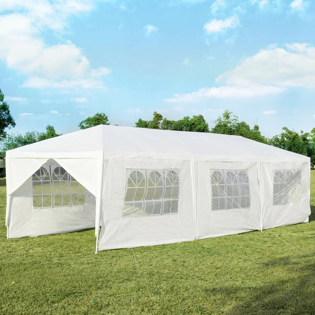Gazebo impermeabile 3 x 9 m con pali resistenti, Pergola per matrimonio eventi in spiaggia barbecue, Bianco-Gazebo