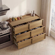 Comò moderno a sei cassetti in finitura rovere, 115 x 48 x 78 cm, con struttura in MDF e pannello truciolare