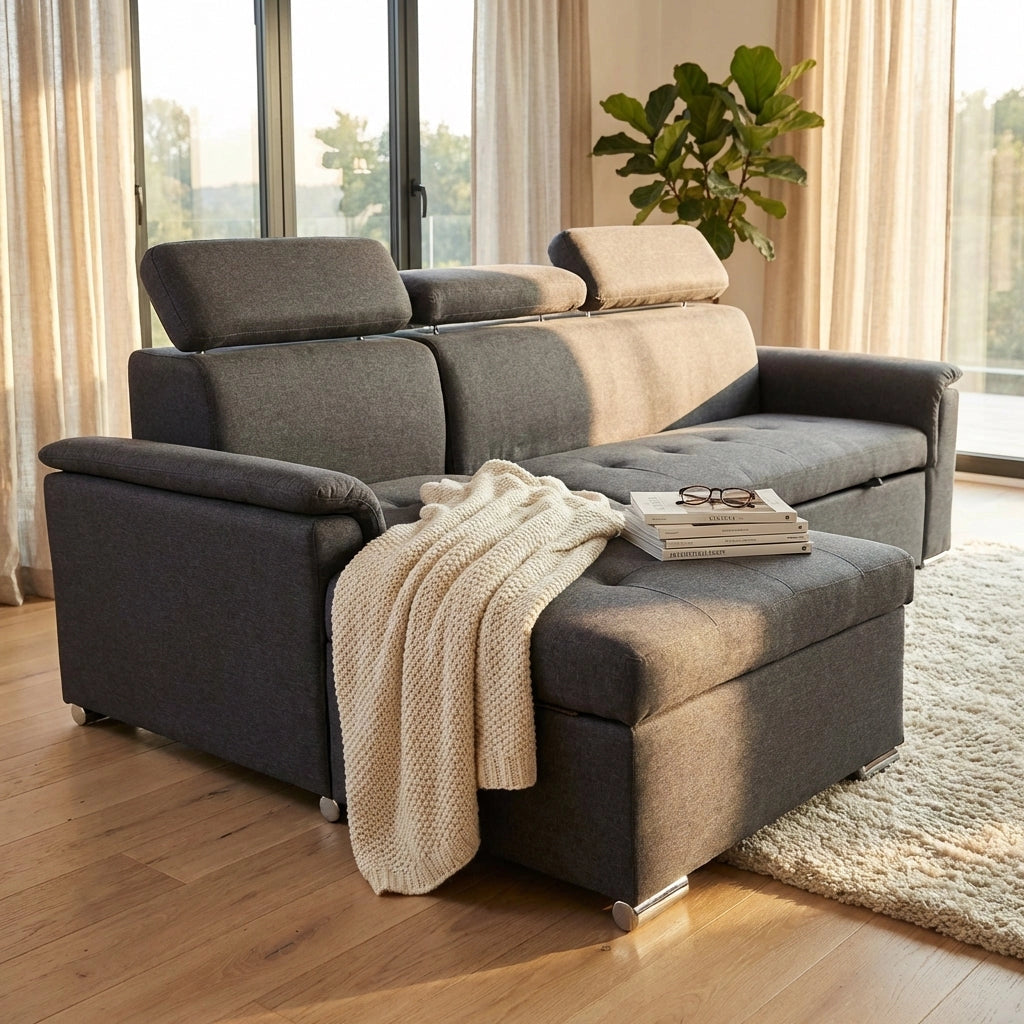 Divano Letto con penisola in Tessuto cm 234x148x84 - ALF