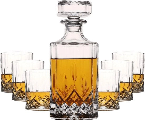 Set di whisky con decantatore e 6 bicchieri di vetro per Scotch, Bourbon o whisky