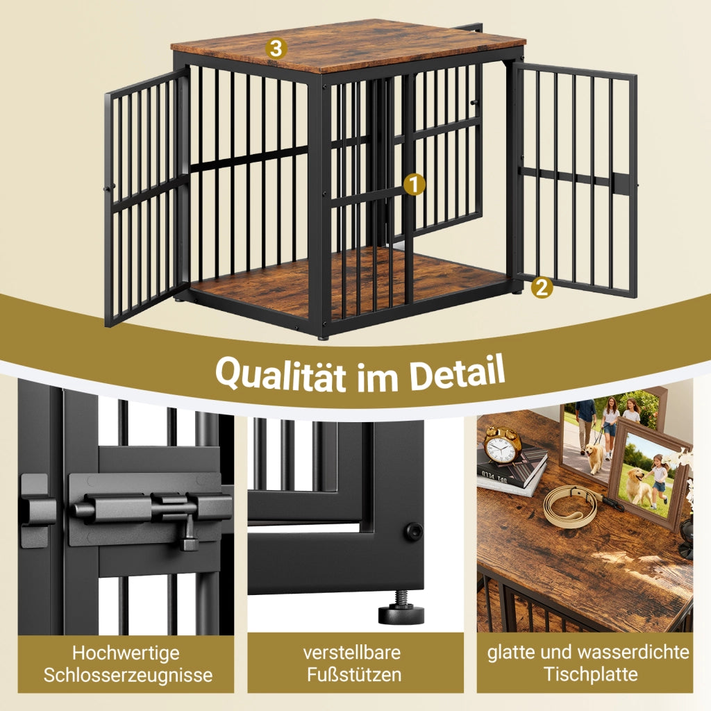 GABBIA PER CANI con 3 porte 68,4x53x61 cm Nero/Marrone con piano d'appoggio