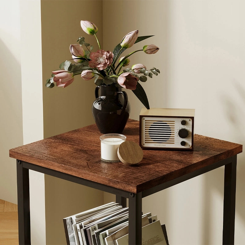 Tavolino quadrato ausiliario con ripiano retrò vintage loft 55 cm
