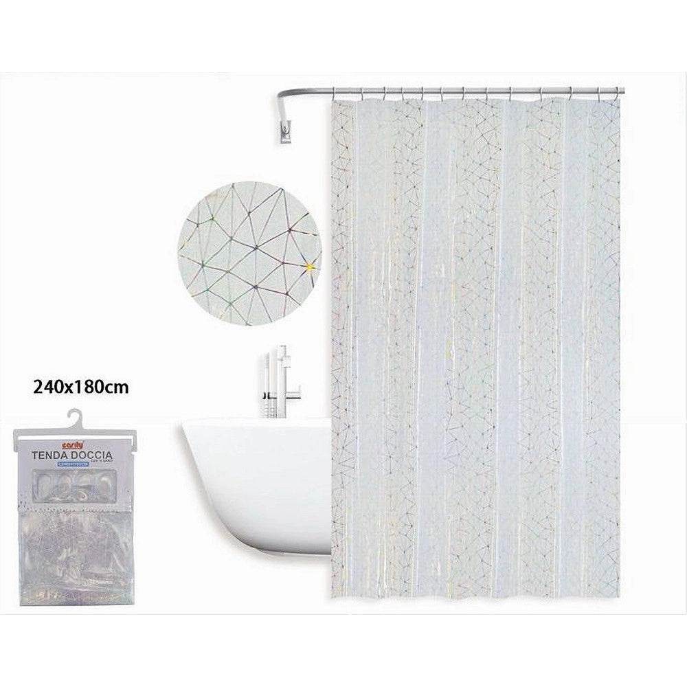 Trade Shop - Tenda Doccia Vasca Bagno Geometrico Effetto Prisma Con 12 Ganci 240x180 Cm 87184 -