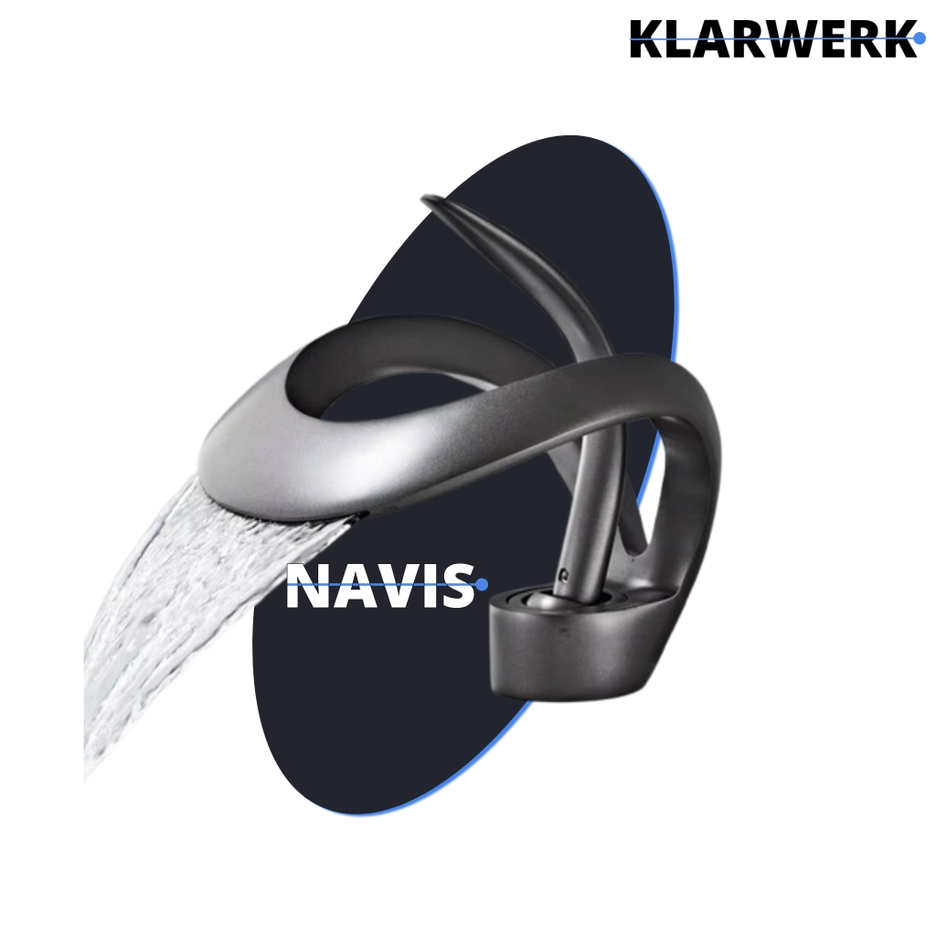 NAVIS | Rubinetto a cascata di design per bagno  nero | Elegante rubinetto in acciaio inossidabile premium per lavelli | Miscelatore  2 attacchi