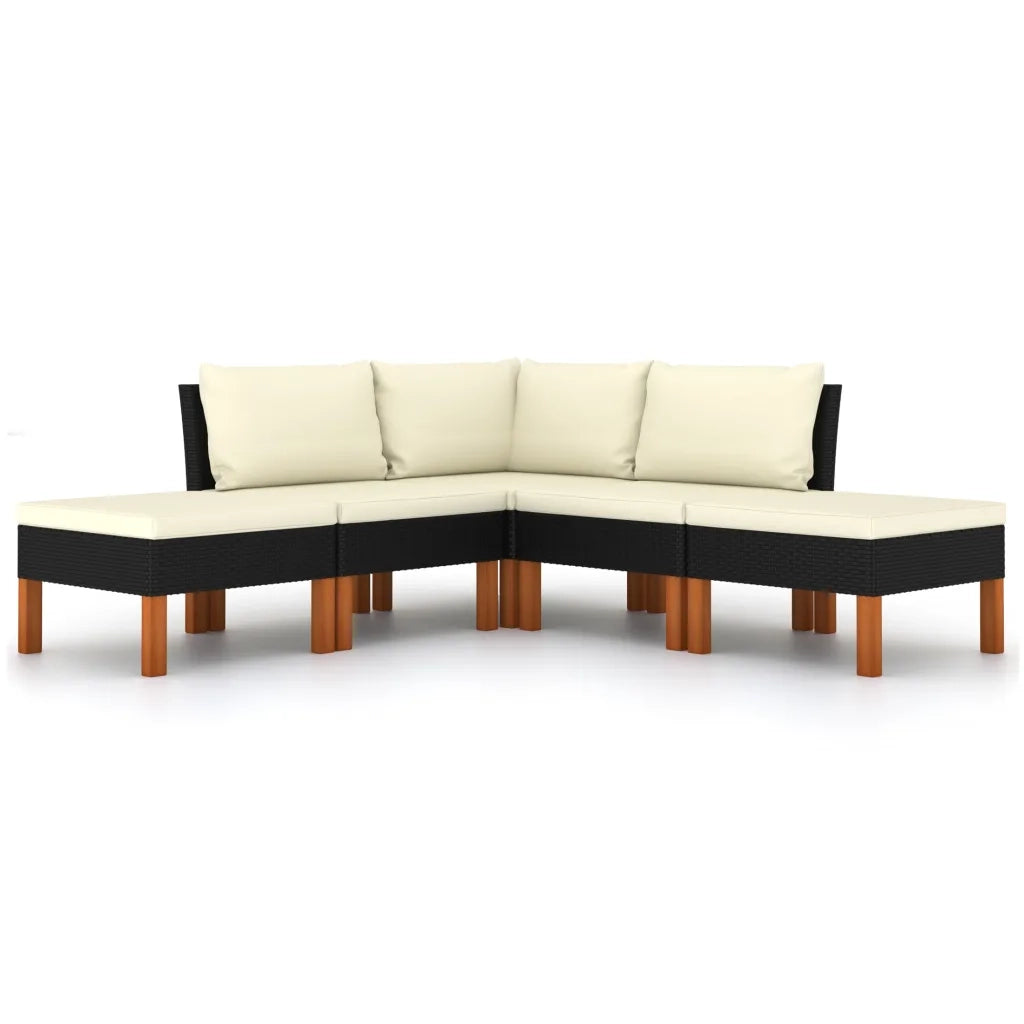 Set Divani da Giardino 5 pz con Cuscini in Polyrattan Nero cod mxl 40508