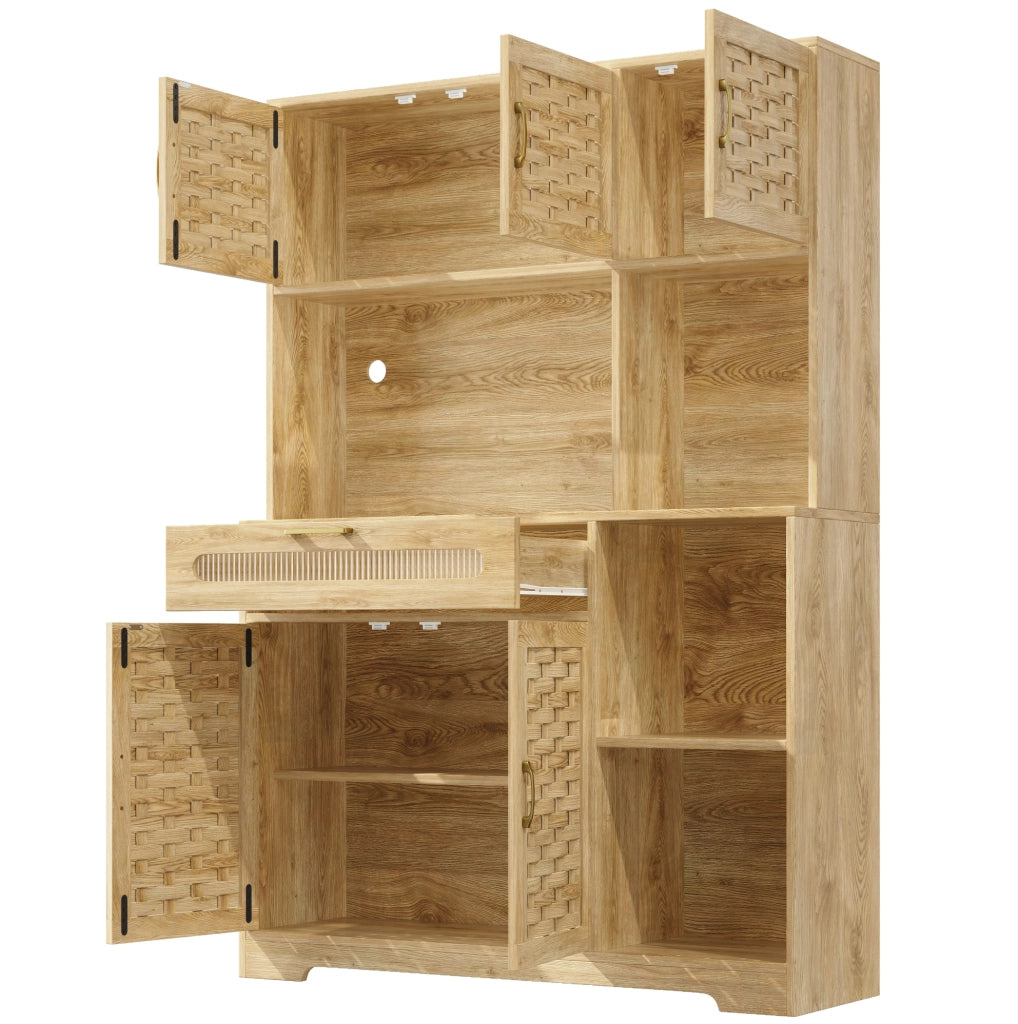 Credenza alta 120x40x180 cm con LED; ante in vetro; MDF e metallo naturale