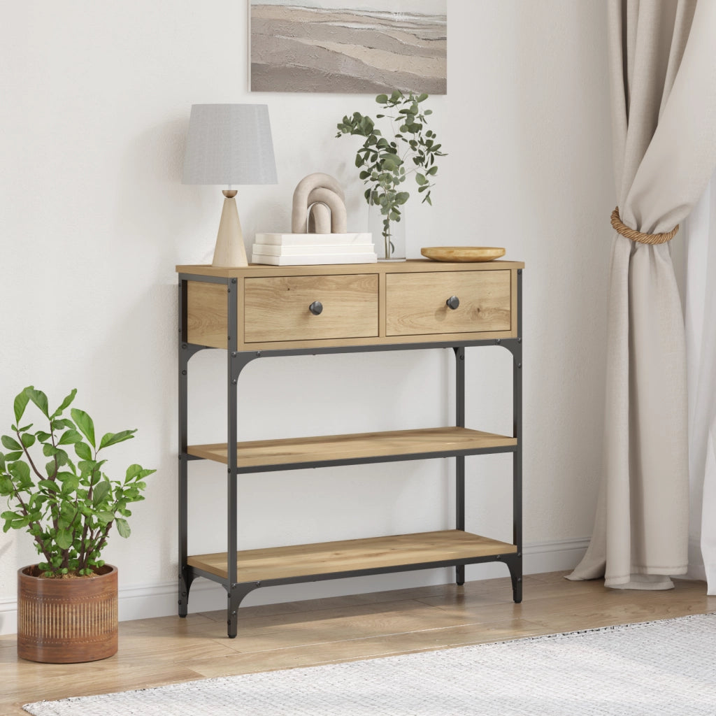 Tavolino Console Rovere Artigianale 72,5x25x75 cm Legno Ingegnerizzato & Acciaio