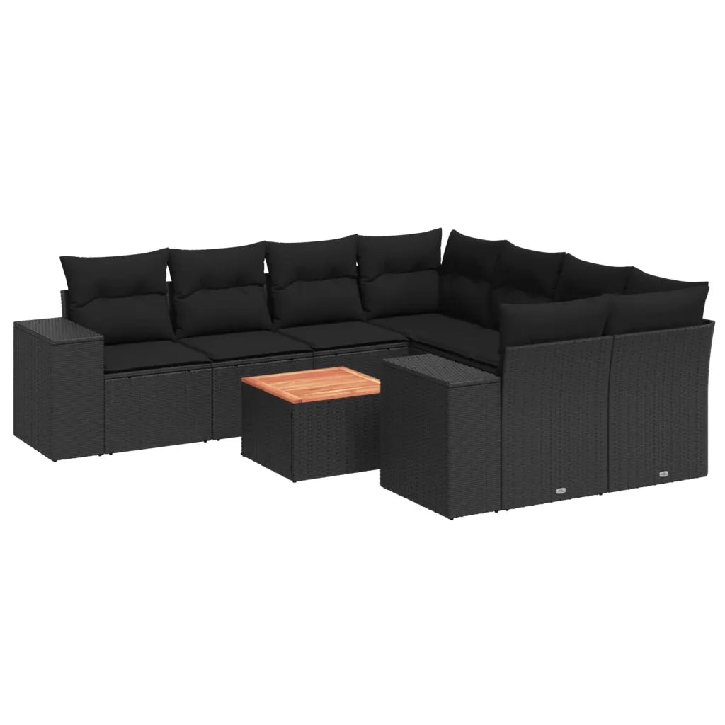 Set Divani da Giardino 9 pz con Cuscini Nero in Polyrattan 3225369