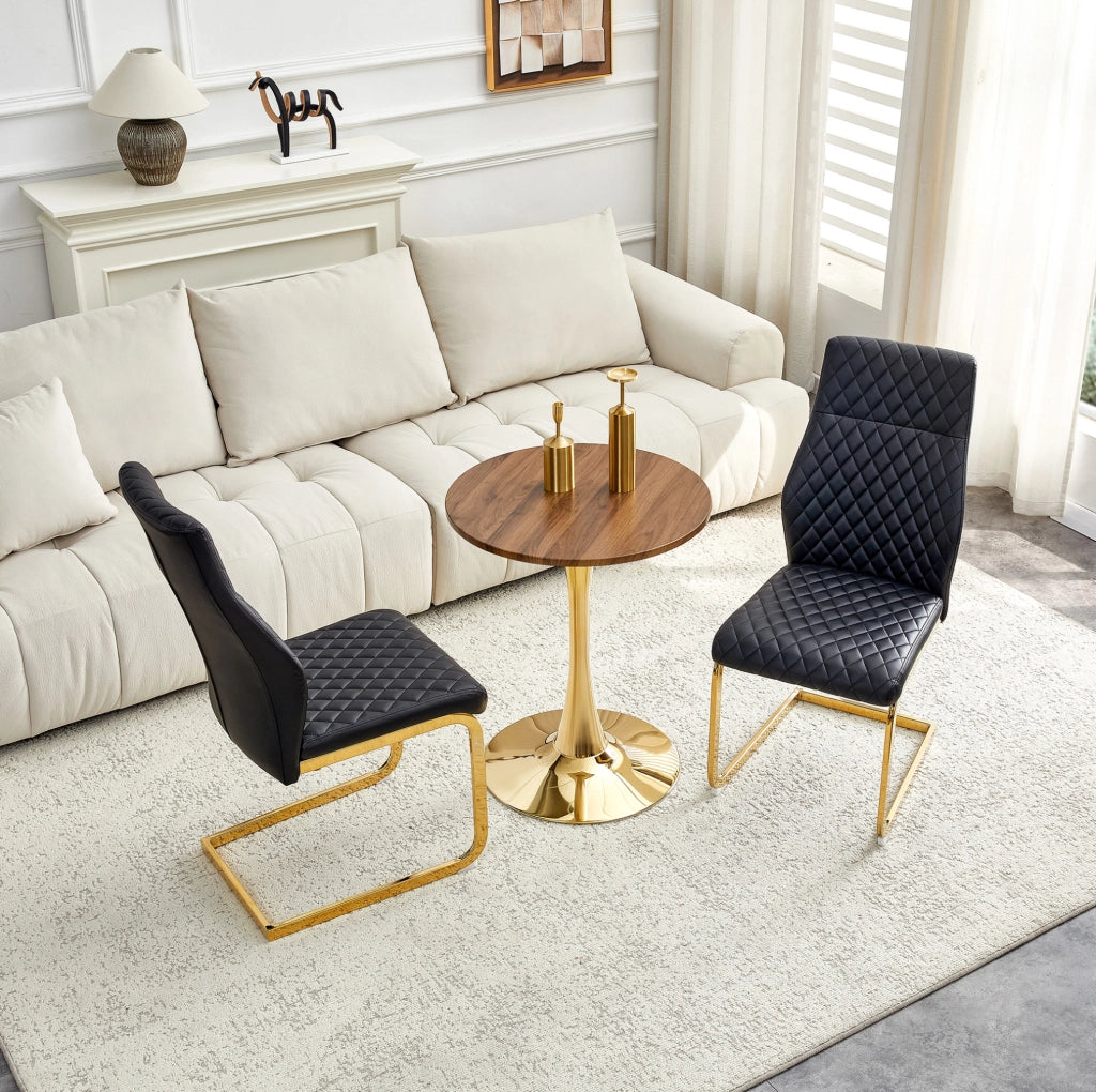 Set tavolo e sedie 60 cm in MDF effetto noce, nero e oro, per 2 persone