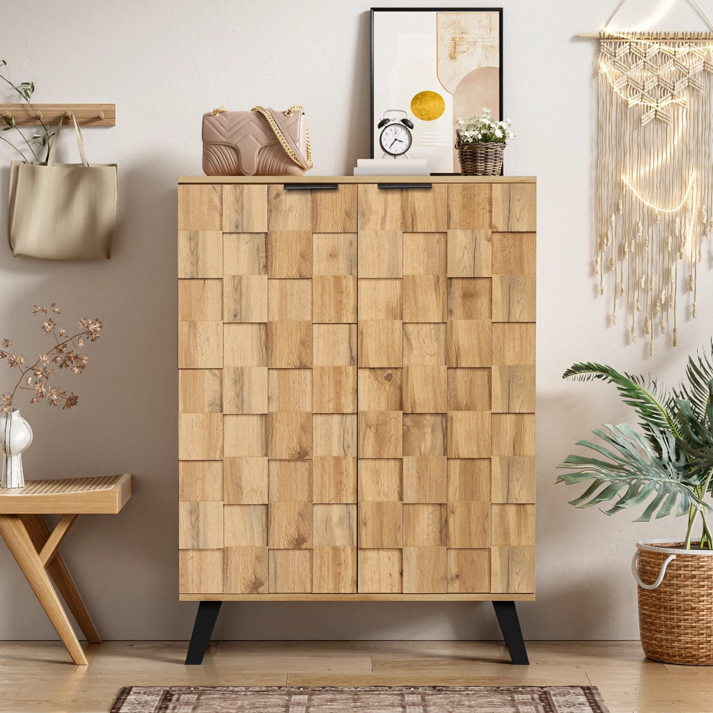 OKWISH Scarpiera con 2 ante, 5 vani e 4 ripiani regolabili, per ingresso, colore legno, 80.5 x 35 x 109.5 cm