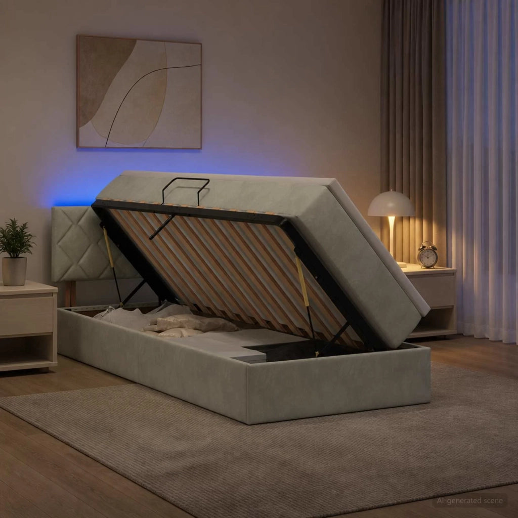 Letto con contenitore LED e materasso Grigio Chiaro 3459288
