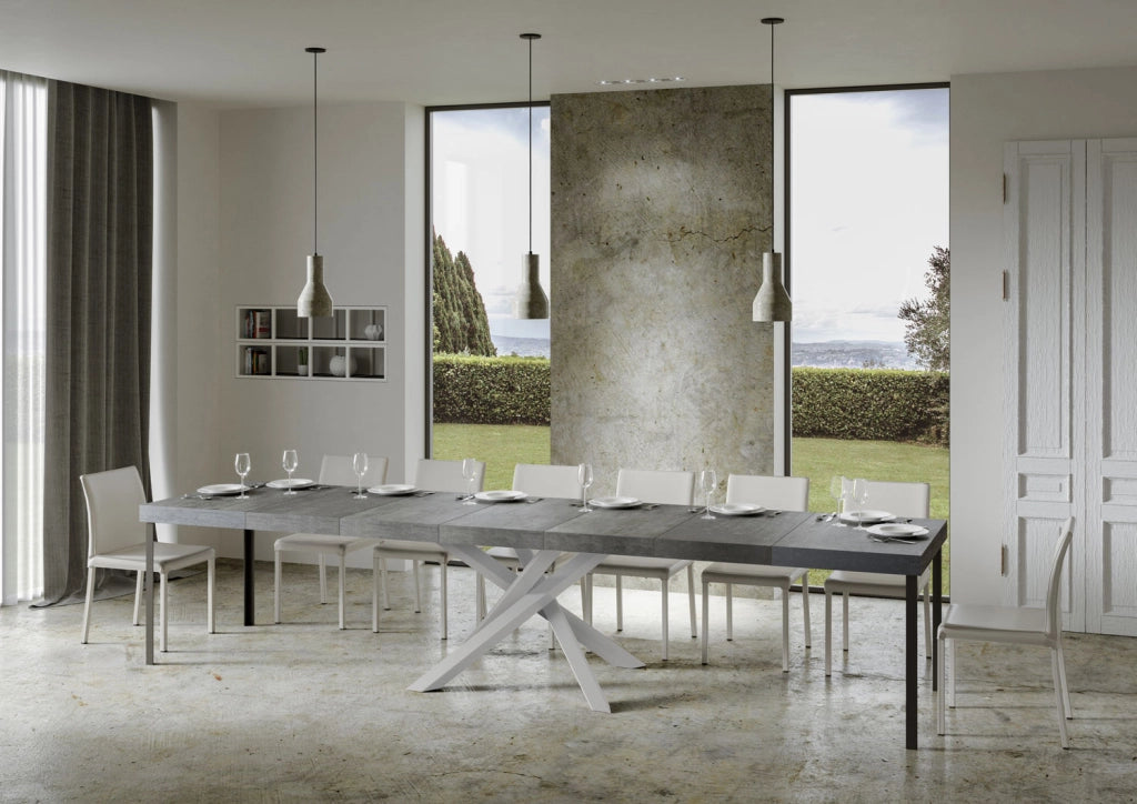 Tavolo allungabile 90x140/400 cm Volta Premium cemento telaio bianco