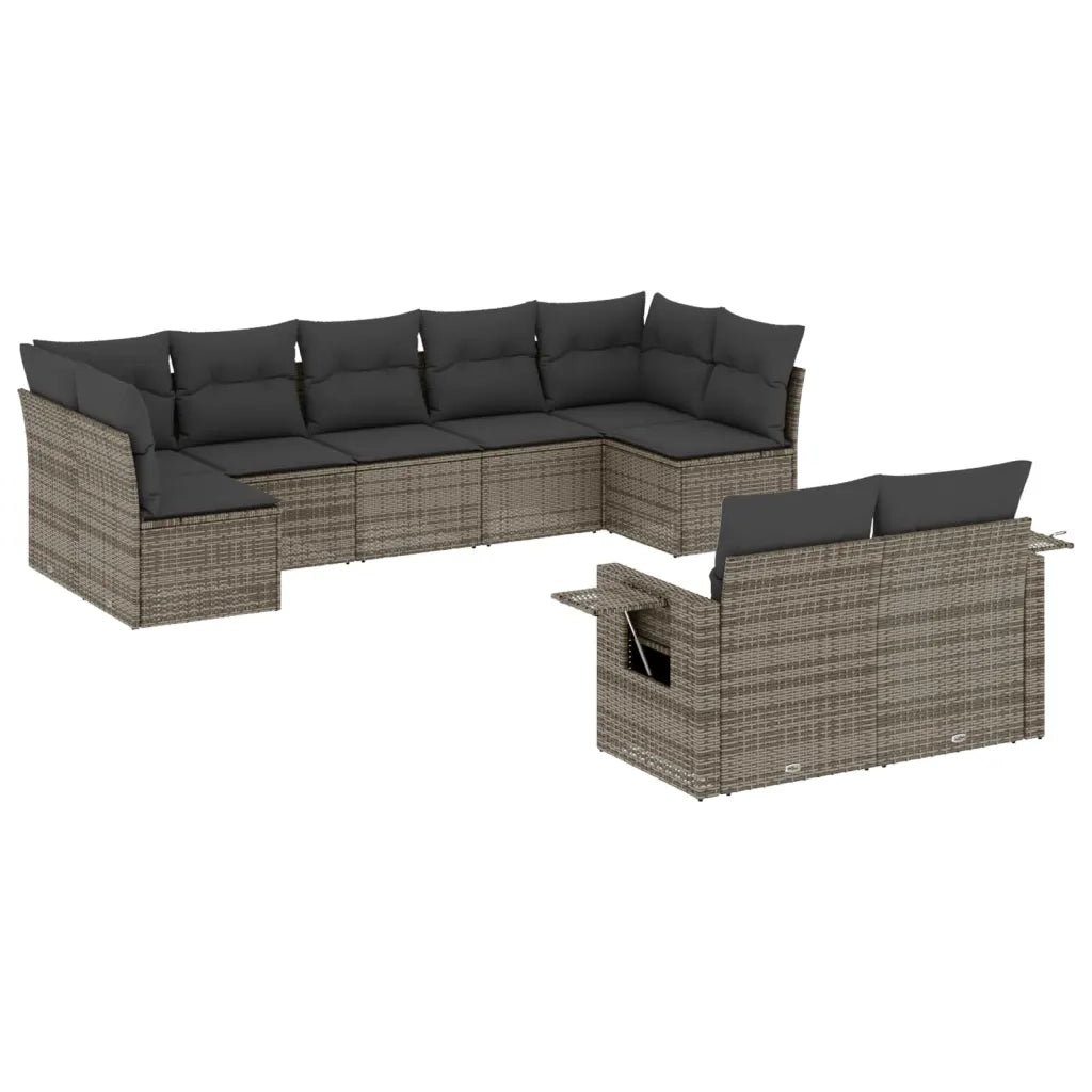 Set Divano da Giardino 9 pz con Cuscini Grigio in Polyrattan 3220619