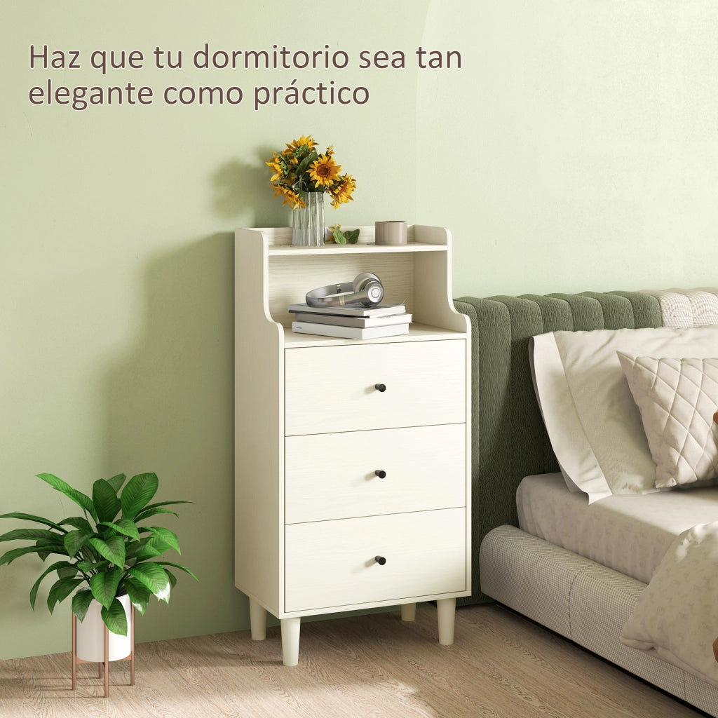 Cassettiera 3 Cassetti 2 Ripiani Aperti Moderna ¨C zephmum ¨C Bianco Veteado 47x29x95cm
