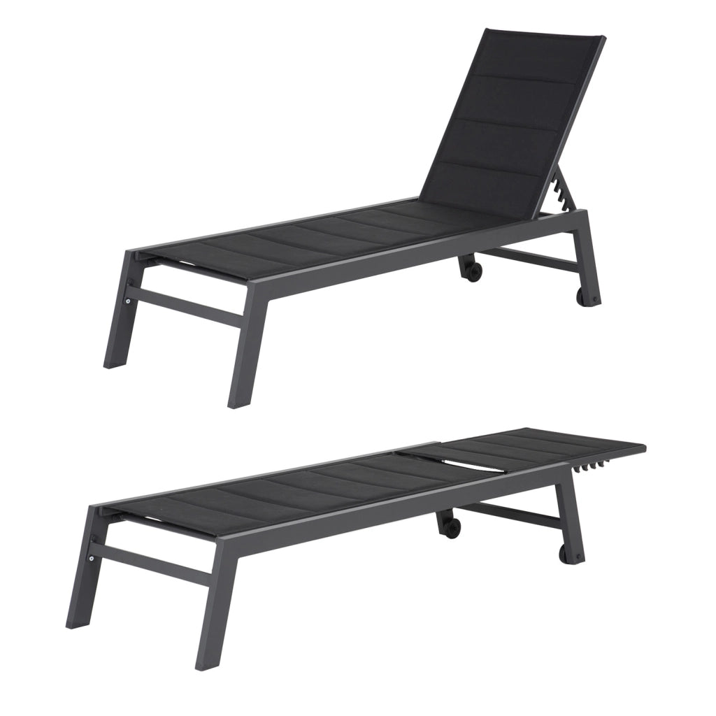 Set di lettino eTavolino BARBADOS in textilene nero - alluminio grigio antracite