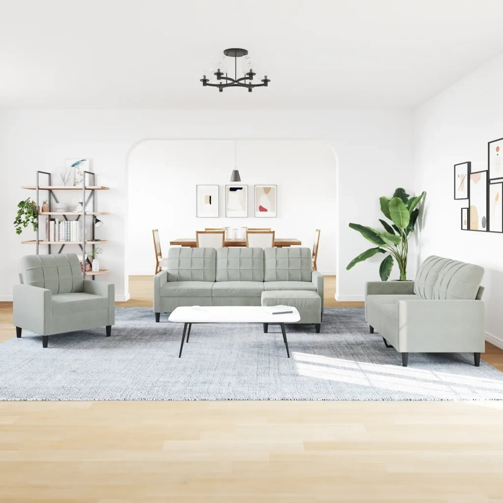 Set di Divani 4 pz con Cuscini Grigio Chiaro in Velluto