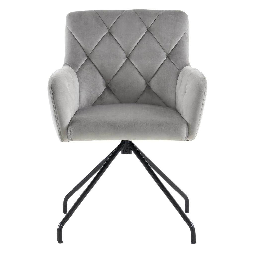 Set di 4 sedie da pranzo in velluto; ergonomiche; con braccioli; metallo; grigio chiaro