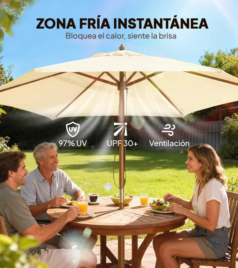 Ombrellone da Giardino in Legno ¨C zephmum ¨C ?250x230cm Crema con Sistema a Puleggia