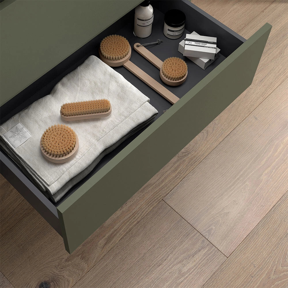 Mobile bagno sospeso 70 cm verde satinato con top per lavabo da appoggio Gaya